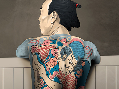 Yakuza digital illustration japan portrait tattoo yakuza