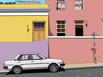 Waal street cape town car city digital illustration landscape painting sky wall