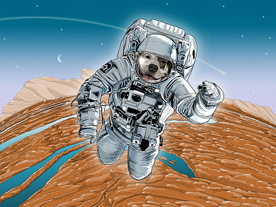 Astrodog astronaut digital digital painting dog floating illustration orbit pitbull space
