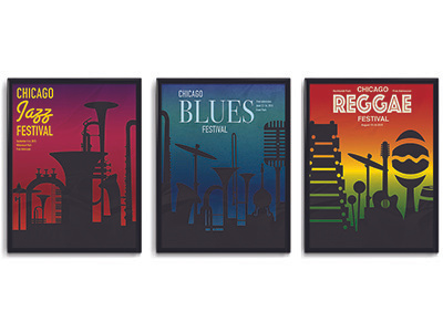Chicago Music Festivals blues chicago illustrations jazz music festivals poster reggae