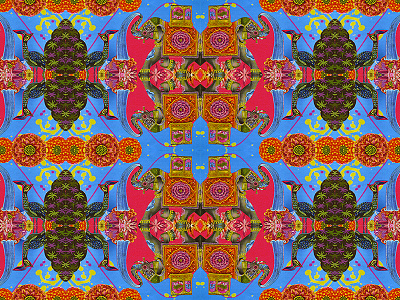 Hathi aur Moar collage colourful elephant flowers peacock