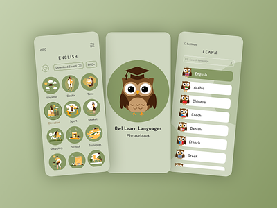 Owl phrasebook mobile app app language learn mobile mobileapp mobiledesign owl phrasebook ui uiux ux
