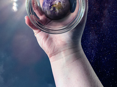 World in a Cup (literally) clear cup earth light and dark sun and moon surrealism