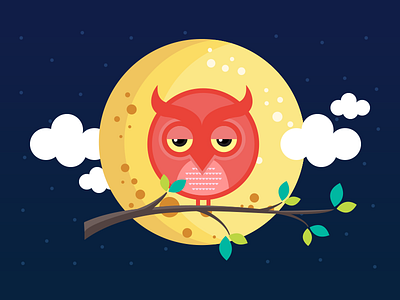Owl in the Night freehand drawing illustration illustrator