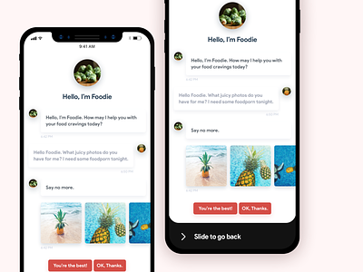 Iphone 8 or X, Header or not? back bottom chatbot experiment foodie gesture header iphone8 iphonex revamp slide ux