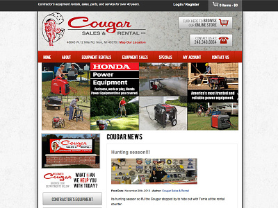 Cougar Sales & Rental - Web Design ecommerce rental website web design