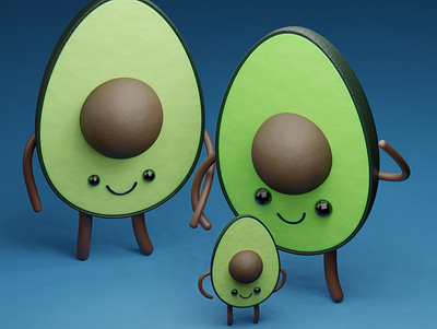 Avocado Family 3d blender cartoon render
