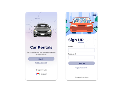 Car Booking App's sign up page booking car design rentals system transport ui ux