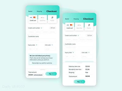 Credit card checkout - Daily UI #002 002 app challenge checkout creditcard daily ui dailyui design smartphone ui ux uxdesign