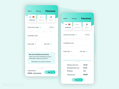 Credit card checkout - Daily UI #002