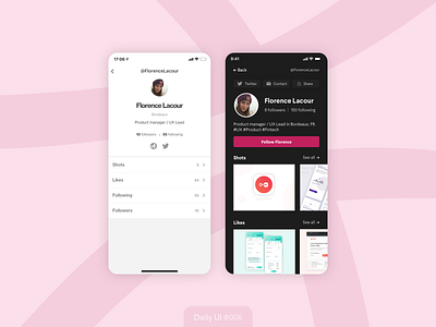 Dribbble User Profile - Daily UI #006 - "Before/After" app challenge dailyui design dribbble profile profile page redesign ui user user interface ux