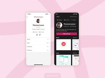 Dribbble User Profile - Daily UI #006 - "Before/After"