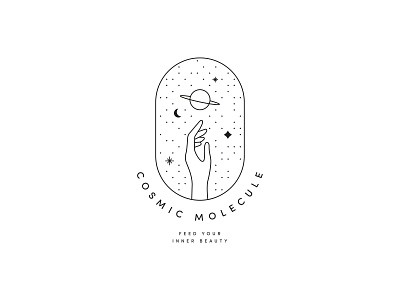 Cosmic Molecule - logo proposal for a hip collagen company cosmic design hand line logo minimal oval planet space stars