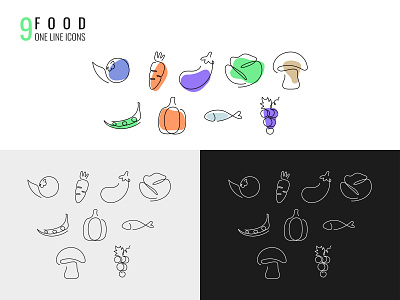 9 food one line icons