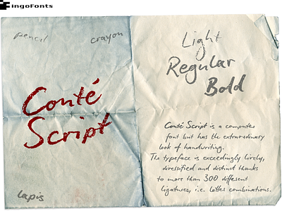 Conté Script — a customized handwriting done in pencil crayon crumbly distinct font handwriting handwritte individual ligatures lively pencil personal script typography
