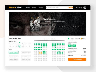 Ticket booking page beast branding cinema ticket design movie ticket booking services ticket booking app ui vector