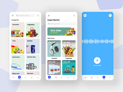 SUPER SHOPPY - Mobile app 1 branding catogory ecommerce listing market mobile app services shopping tracking ui vector voice assistant
