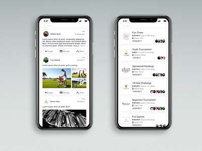 Tour Golfer date design direction golf green home page iphone x list mockup post social network ui users