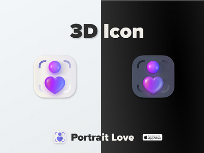 3D Icon concept for Portrait Love - Made with Figma 3d 3d app icon 3d figma 3d look app app icon design figma 3d icon icon design love photo editing portrait
