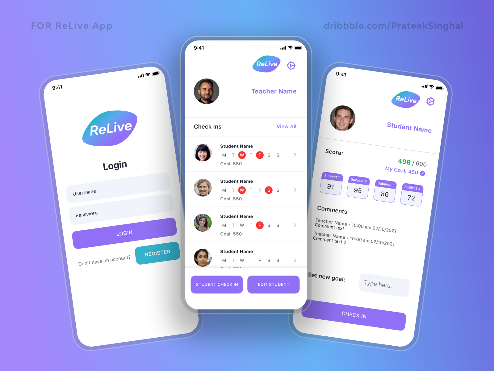 ReLive College App UI & UX Design by Prateek Singhal on Dribbble