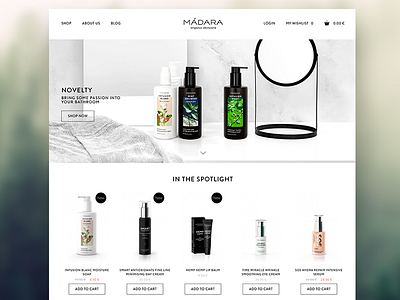 Web design for MADARA e-shop cosmetic e commerce web design
