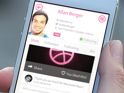 Thank you Allan! Dribbble iOS client clean contact profile dribbble ios profile