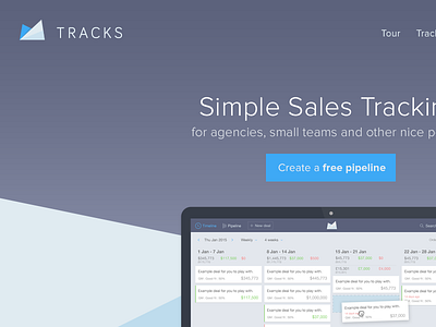 Tracks landing page crm homepage landing page one pager origami pipeline saas sales tracks