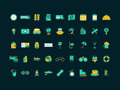 Vacation Icon Set adobe illustrator app branding dailyui design icon icon set icon sets iconagraphy illustration ui userinterface vacation vector web