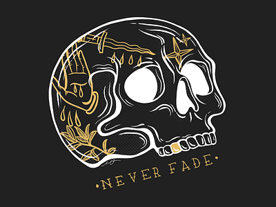 Never Fade apple pencil branding design digitalart illustration ipad logo shirt design sketch skull skullart skulls tattoo typography vector