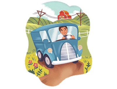 Country Vet car childrens country driving farm farmland hills illustration kids road rural truck vet