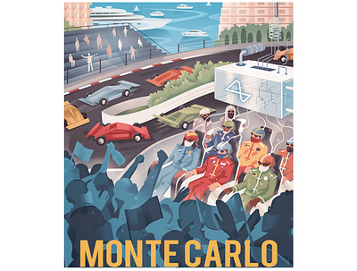 Future Today – Monte Carlo cars crowd europe excitement futuristic monte carlo race track racing retro sci fi travel poster vintage