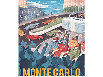 Future Today – Monte Carlo cars crowd europe excitement futuristic monte carlo race track racing retro sci fi travel poster vintage