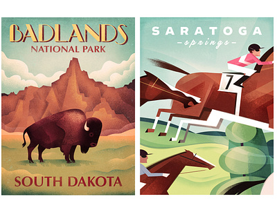 Badlands National Park, Saratoga Springs bison design graphic graphic art horse illustration poster poster design retro travel vintage