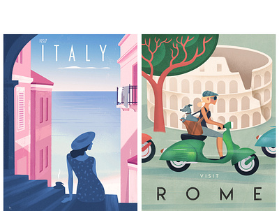 Italy Vintage Travel Posters design dog fun graphic graphic art illustration lambretta poster poster design retro rome scooter travel vespa vintage