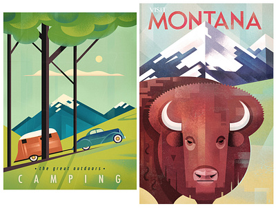 Retro Travel Art bison camping design graphic illustration outdoors poster poster design retro stylized vintage wildlife