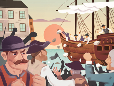 Boston Tea Party Illustration book boston childrens illustration graphic art historical illustration man people ship town