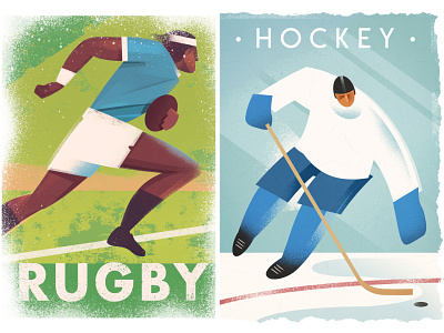 Rugby + Hockey Illustrations design graphic graphic art hockey illustration poster poster design rugby sports vintage vintage sports