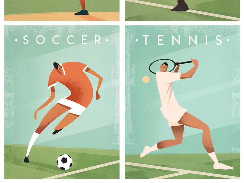 Classic Sports Poster Designs design football graphic graphic art illustration poster poster design retro retro poster soccer sports tennis vintage