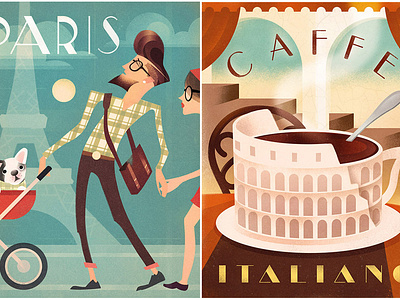 Retro Poster Designs coffee design europe graphic graphic art illustration italy paris poster poster design retro retro poster rome travel travel poster vacation vintage