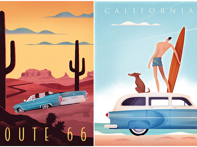 Vintage Travel Posters california car design graphic graphic art illustration minimalist poster poster design retro retro poster route 66 surfing travel travel poster vintage