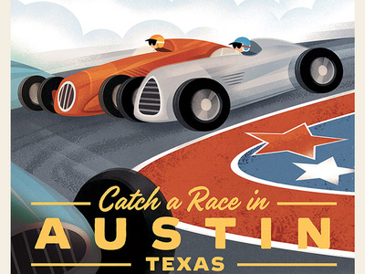 Austin Retro Travel Poster austin texas race track race car car travel poster design graphic vintage travel poster retro poster poster design graphic art illustration