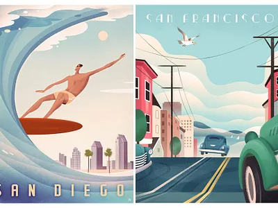 Vintage Travel Posters art deco california design graphic graphic art graphic design illustration poster poster design retro retro poster san diego san francisco travel travel poster vintage