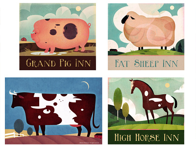 Vintage Farm Animal Signs animal illustration illustration signage textured vintage vintage sign