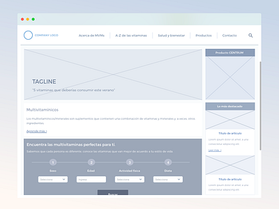 Wireframe for Centrum Mexico desktop information architecture interface mexico ux website wireframes