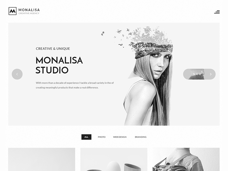 Black White Skin Portfolio By Loc Au Dribbble Black White Skin Portfolio Minimalist Minimal Web Design Template WordPress Theme Studio Monalisa Creative