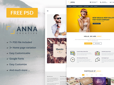 Free PSD Template - Anna Theme 1170 anna free google font grid object psd smart template theme