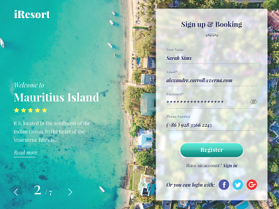 Sign Up Form - UI Concept beach concept island landing page resort signup slider travel ui form