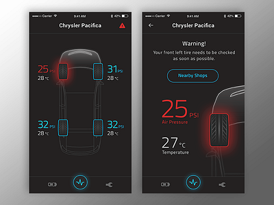 Tire Pressure Monitoring App app automotive car dark monitor pressure tire ui ux