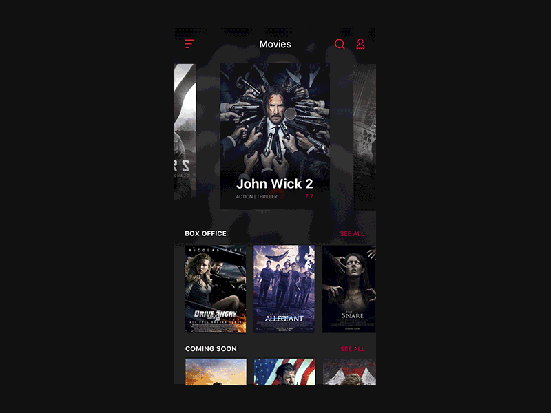 Movie List Interaction - concept app animation app cinema debut dribbble featured flow interaction mobile movie ticket widget