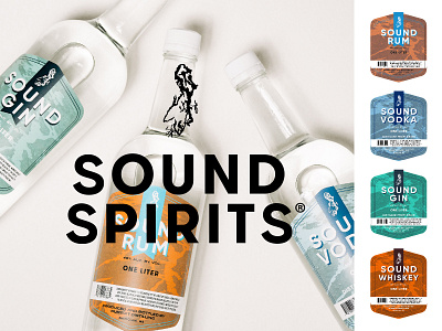 Branding and label design for Sound Spirits branding design for print gin graphic design logo design packaging design rum spirits vodka whiskey